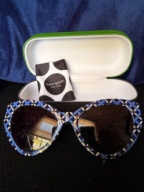kate spade Blue and White Geometric Cat-Eye Sunglasses